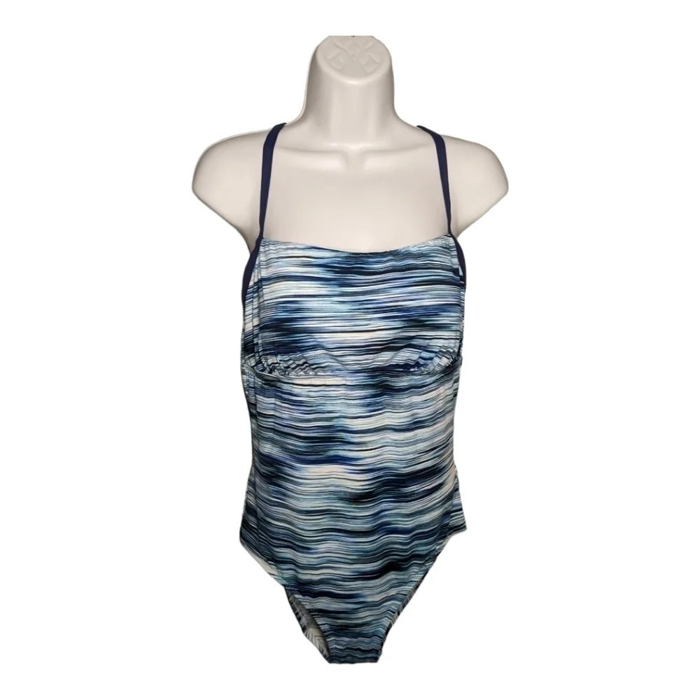 Krista Sport Bathing Suit Stripes Blue Aqua White NWOT